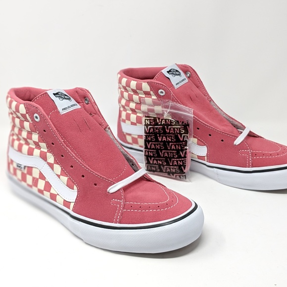pink checkerboard vans high tops